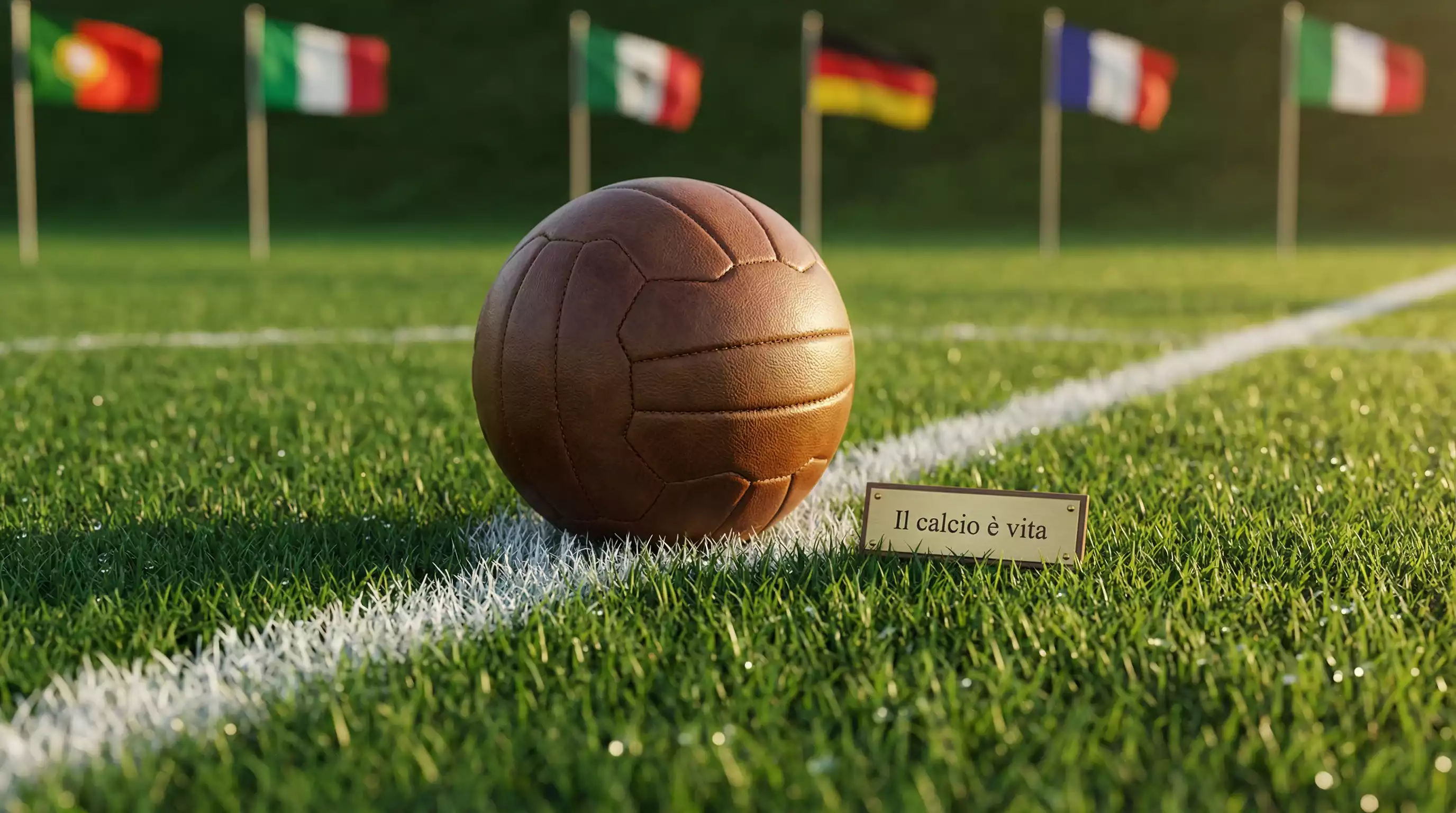 Pallone ufficiale del Mondiale 2026 su un campo da calcio con bandiere delle nazioni partecipanti sullo sfondo
