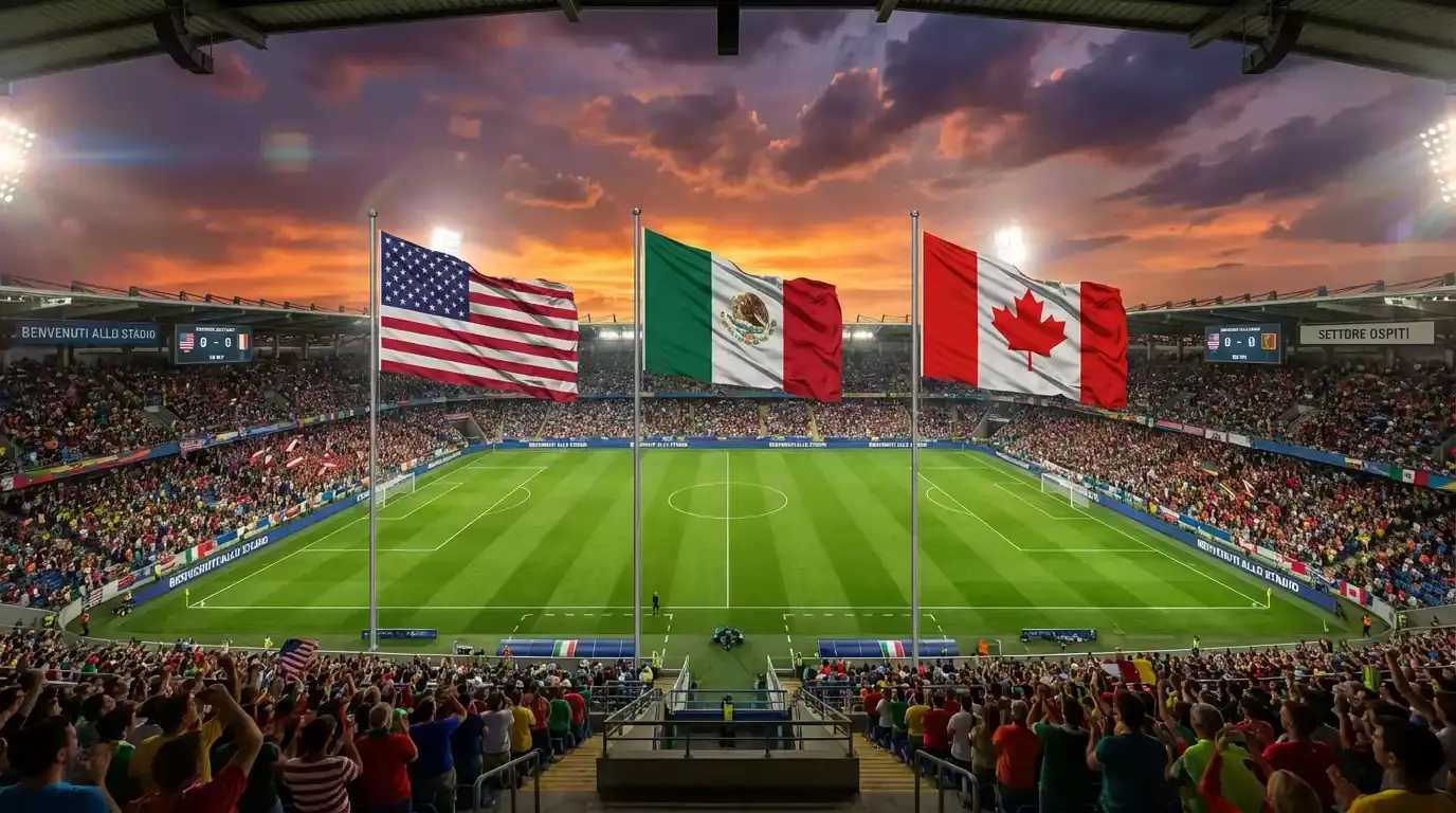 Panoramica del Mondiale FIFA 2026 con stadi in USA, Messico e Canada